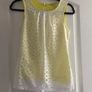 Yellow tank top with white lace
